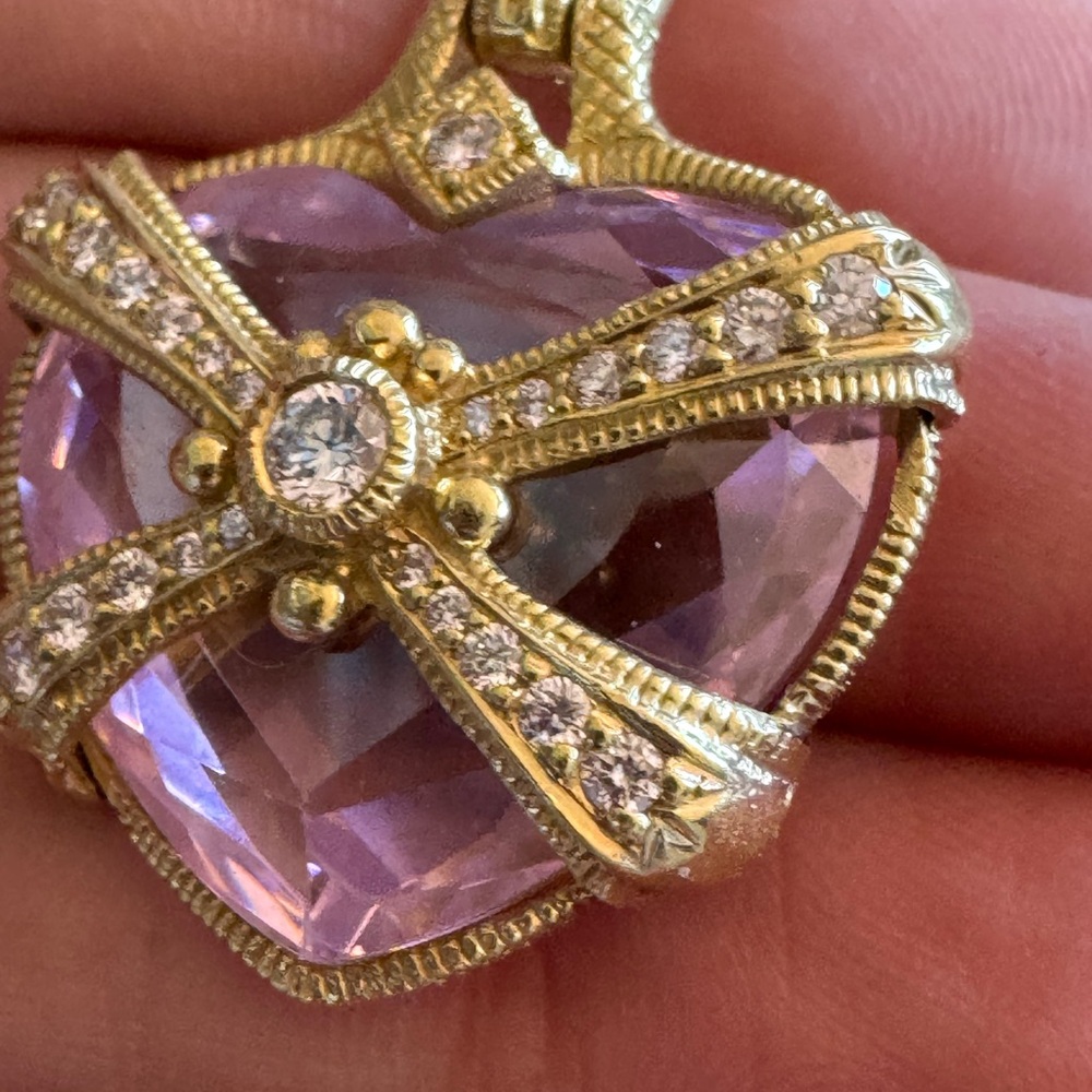 Judith Ripka 18K Yellow Gold Pink Heart Pendant 0.70ct Diamond Large Statement - Picture 7 of 17